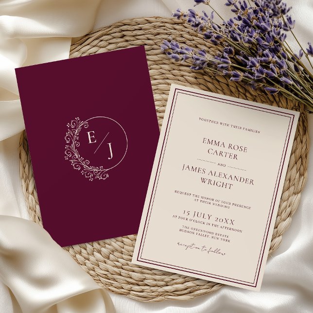 Convites Casamento Clássico Burgundy Old Money (Criador carregado)