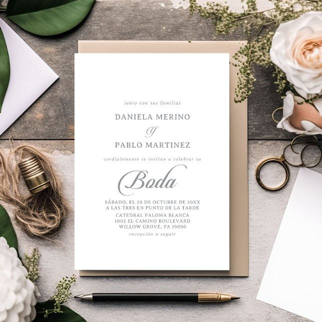Convites Casamento Clássico Chique Caligrafia Boda Espanhol (Criador carregado)
