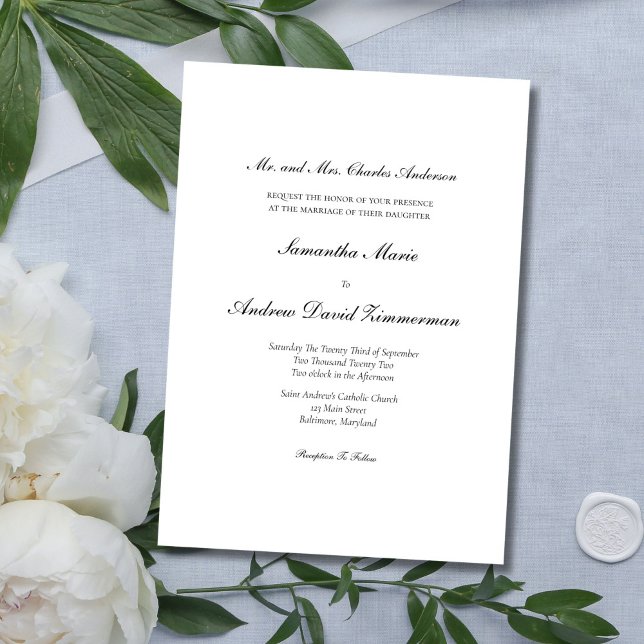 Convites Casamento clássico clássico elegante (Classic Traditional Elegant Black white minimal wedding invitation. Printed or Digital download)
