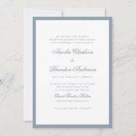 Convites Casamento Clássico com Borda de Azul Poeirento em