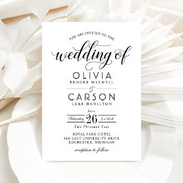 Convites Casamento Clássico com Caligrafia em Preto e Branc
