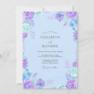 Convites Casamento Clássico com Folhas de Violeta Periwinkl