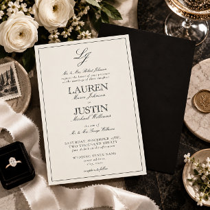 Convites Casamento Clássico com Monograma em Letra de Forma
