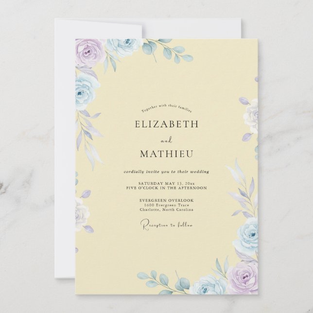 Convites Casamento Clássico com Pétala de Periwinkle em Man (Frente)