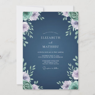 Convites Casamento Clássico com Pétala de Periwinkle Navy