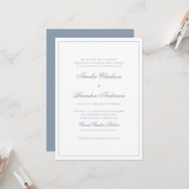 Convites Casamento Clássico com Poeira Azul e Borda Branca