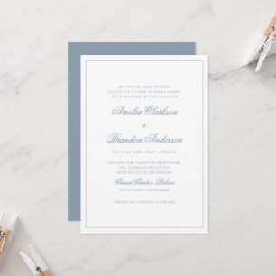 Convites Casamento Clássico com Poeira Azul e Borda Branca
