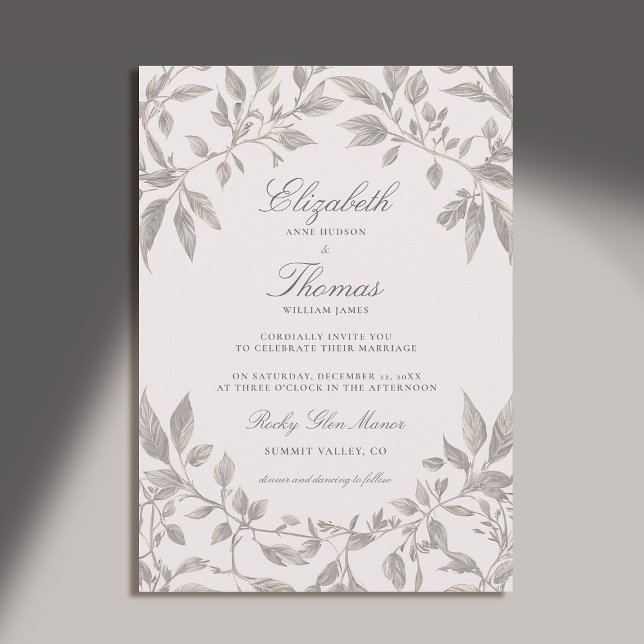Convites Casamento Clássico Cor-de-Rosa-Quadro da Folhagem  (forest wedding invitation botanical frame elegant classic modern calligraphy earthy brown pink)