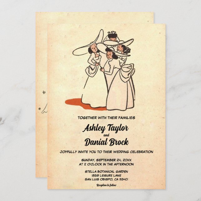 Convites Casamento Clássico da 50 de Bridesmaids Retro Vint (Frente/Verso)