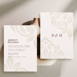 Convites Casamento Clássico Damasco Burgundy Minimalista