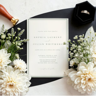 Convites Casamento Clássico de Borda Verde Safira Elegante