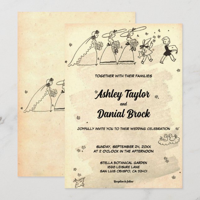 Convites Casamento Clássico de Bridesmaids da Elegante Vint (Frente/Verso)