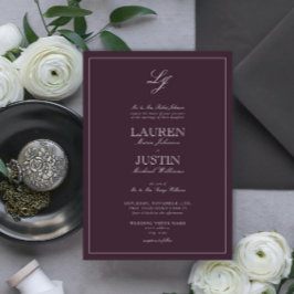 Convites Casamento Clássico de Caligrafia Púrpura e Monogra