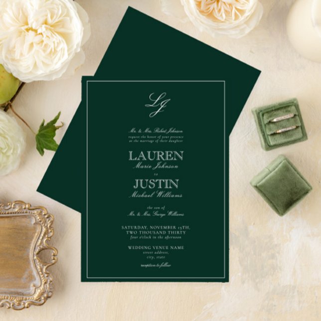 Convites Casamento Clássico de Caligrafia Verde e Caligrafi (Criador carregado)