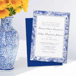 Convites Casamento Clássico de Chinoiserie Azul e Branco