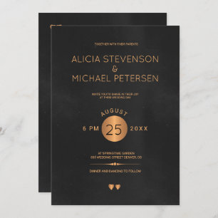 Convites Casamento clássico de cobre preto e metálico