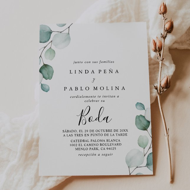 Convites Casamento Clássico de Eucalyptus Calliografia Boda (Criador carregado)