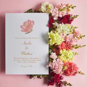 Convites Casamento Clássico de Flor de Água Rosa Minimali