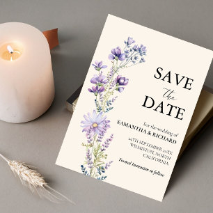 Convites Casamento Clássico De Flor Selvagem Roxo Salvar A