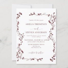 Convites Casamento Clássico de Folha Floral Elegante