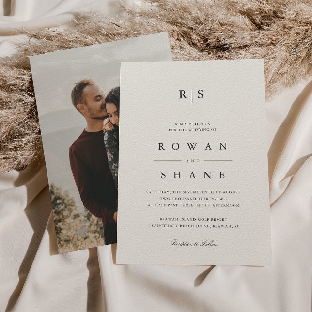 Convites Casamento Clássico de Foto em Preto e Monograma do (Criador carregado)