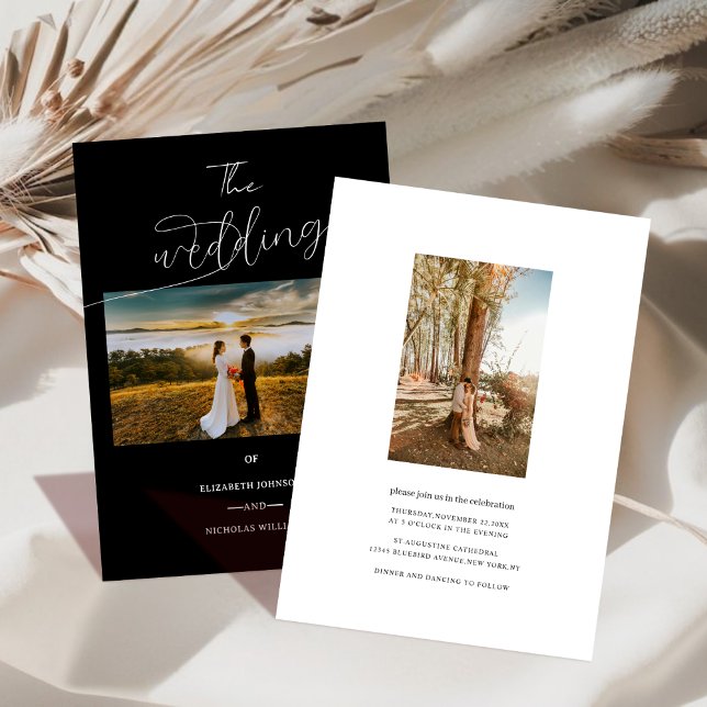 Convites casamento clássico de fotos preto e branco em (Criador carregado)