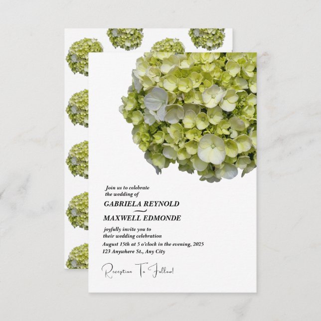 Convites Casamento Clássico de Hydrangea Verde (Frente/Verso)