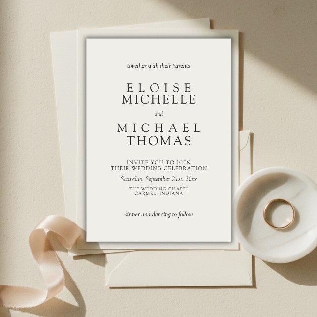 Convites Casamento Clássico de Marfim Simples (Simple Ivory Classic Wedding Invitation)
