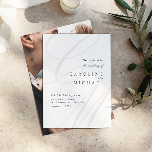 Convites Casamento clássico de monograma de caligrafia