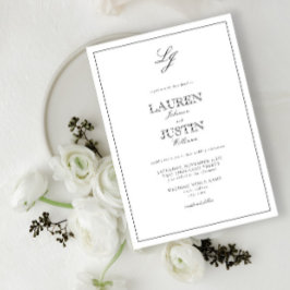 Convites Casamento Clássico de Monograma de Caligrafia Bran