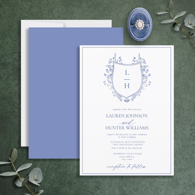 Convites Casamento Clássico de Monograma de Crest (Criador carregado)