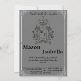 Convites Casamento Clássico de Monograma de Crest