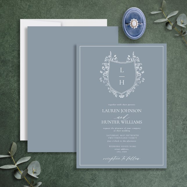 Convites Casamento Clássico de Monograma de Flor Selvagem (Criador carregado)