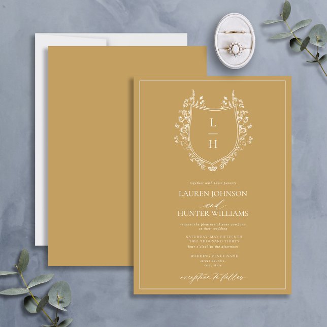 Convites Casamento Clássico de Monograma de Flor Selvagem D (Criador carregado)