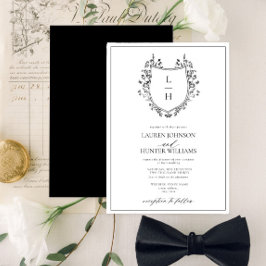 Convites Casamento Clássico de Monograma de Flor Selvagem N