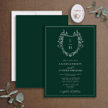 Convites Casamento Clássico de Monograma de Flor Selvagem V<br><div class="desc">Você está procurando uma reviravolta moderna em um convite clássico de casamento? Então não olhe mais que nosso Clássico Emerald Green Wildflower Monograma Crest Casamento Convite! Este belo convite é desenhado com uma crista desenhada à mão embelezada com flores silvestres e borboletas. Ele apresenta suas iniciais de monograma em na...</div>