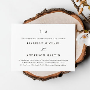 Convites Casamento clássico de monograma preto e branco