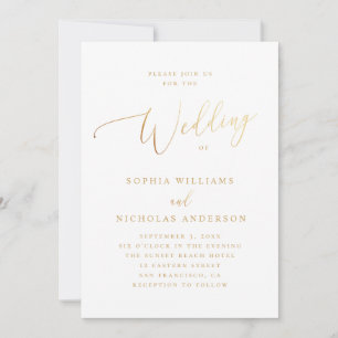 Convites Casamento clássico de ouro elegante. Script simpl