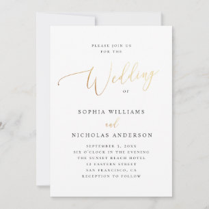 Convites Casamento clássico de ouro elegante. Script simpl