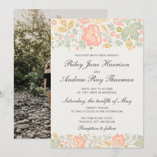Convites Casamento Clássico de Pêssego de Elegância Flor