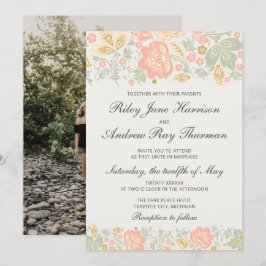 Convites Casamento Clássico de Pêssego de Elegância Floral