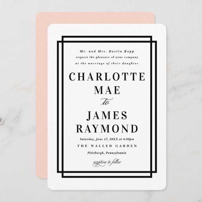 Convites Casamento Clássico de Quadro Simples (Frente/Verso)