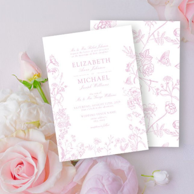 Convites Casamento Clássico de Rosa Chinoiserie Floral (Criador carregado)