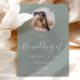 Convites Casamento clássico de sábio verde fotografa Elegan