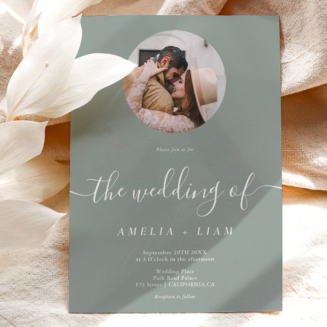 Convites Casamento clássico de sábio verde fotografa Elegan (Criador carregado)