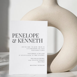 Convites Casamento clássico de tipografia branca e negra