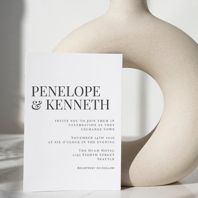 Convites Casamento clássico de tipografia branca e negra (Criador carregado)