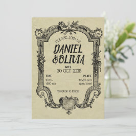Convites Casamento Clássico de Vintagem Negra Verde