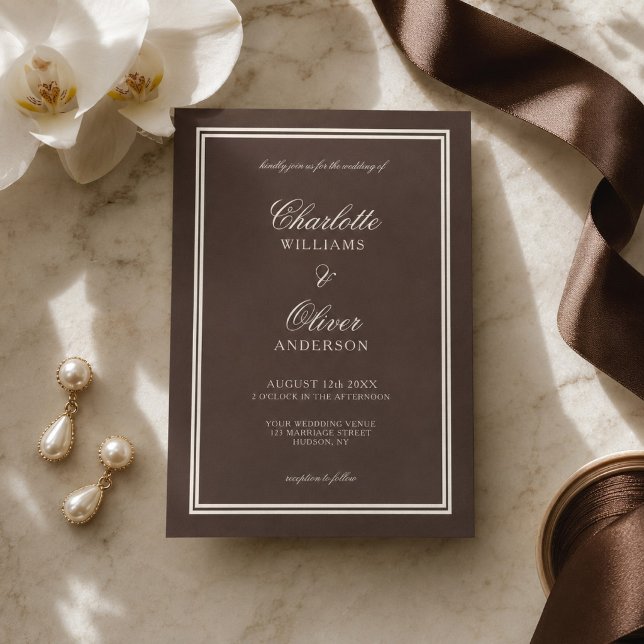 Convites Casamento Clássico Dinheiro Antigo Marrom Escuro (Criador carregado)