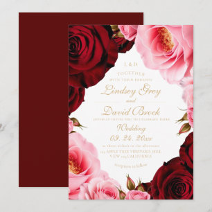 Convites Casamento Clássico Divino com Rosa Beje Burgundy